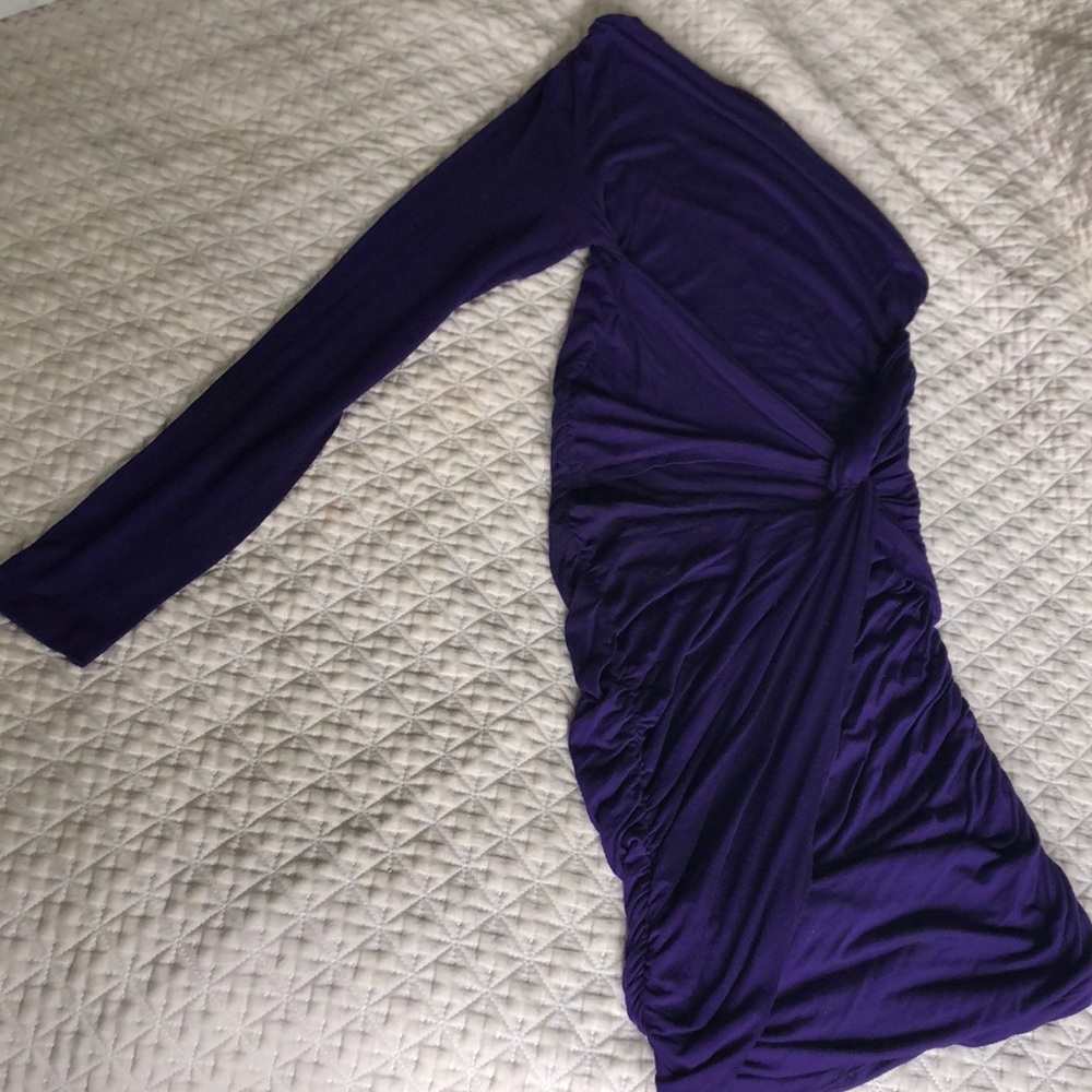 Purple bodycon rouged knee length dress
